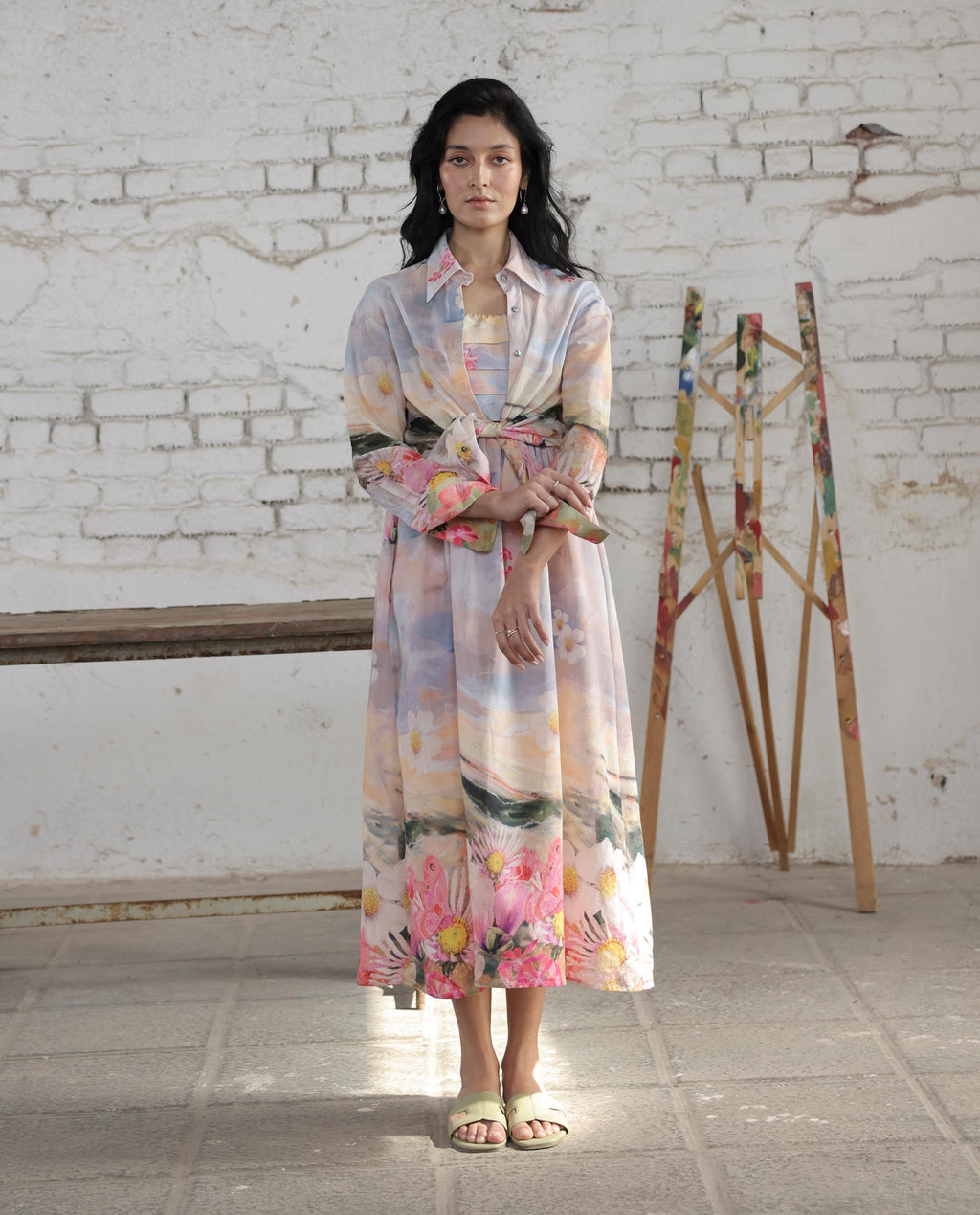 Rareism Women's Heidi Multi Viscose Blend Shoulder Strap Floral Print Shoulder Strap Midi Fit And Flare Dress