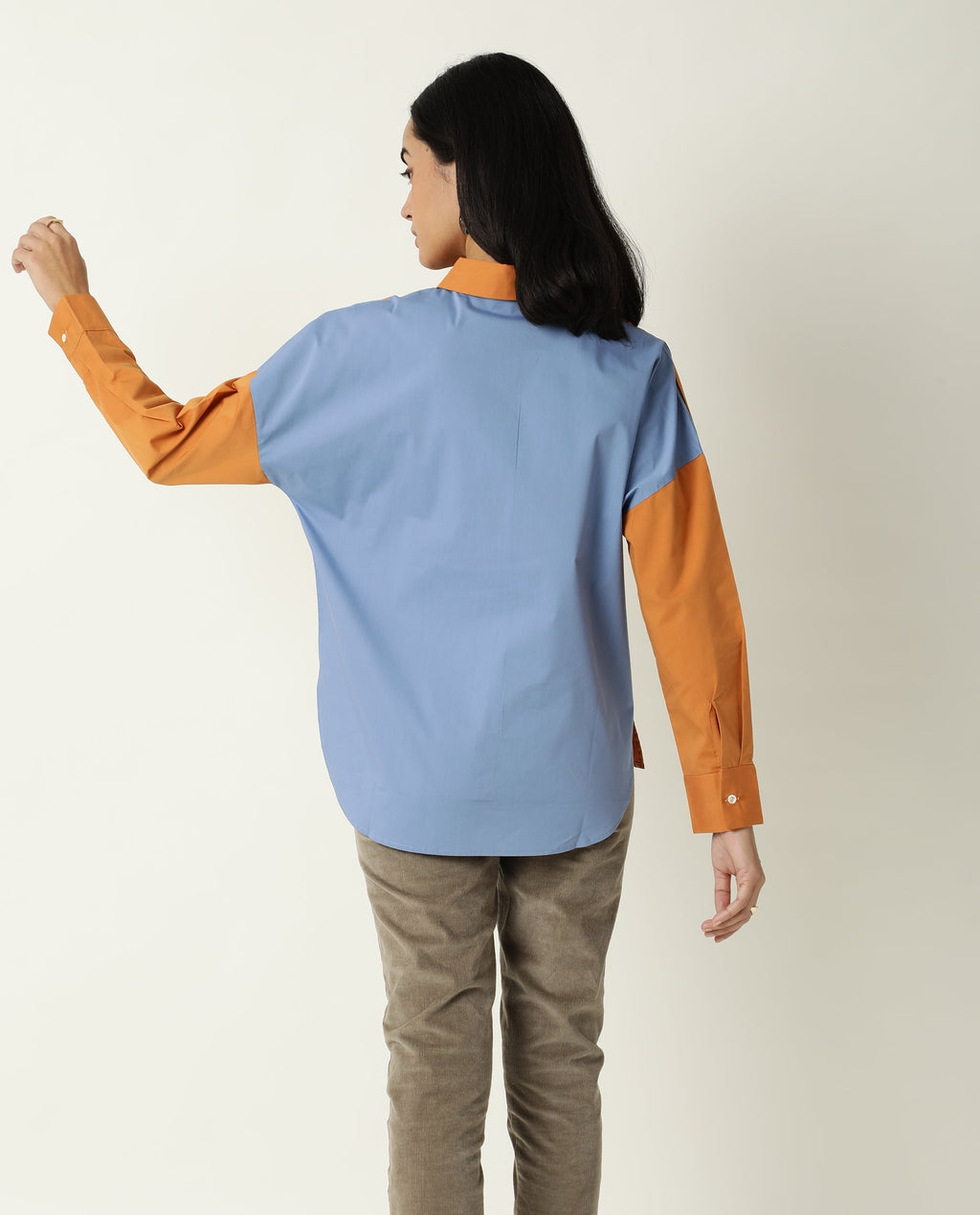 Rareism Women's Nellore Orange Spread Collar Plain Knee Length Regular Fit Top