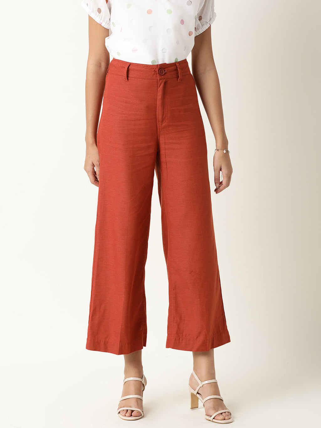 Rareism Women's Micky Mustard Cotton Blend Plain Ankle Length Tailored Trouser