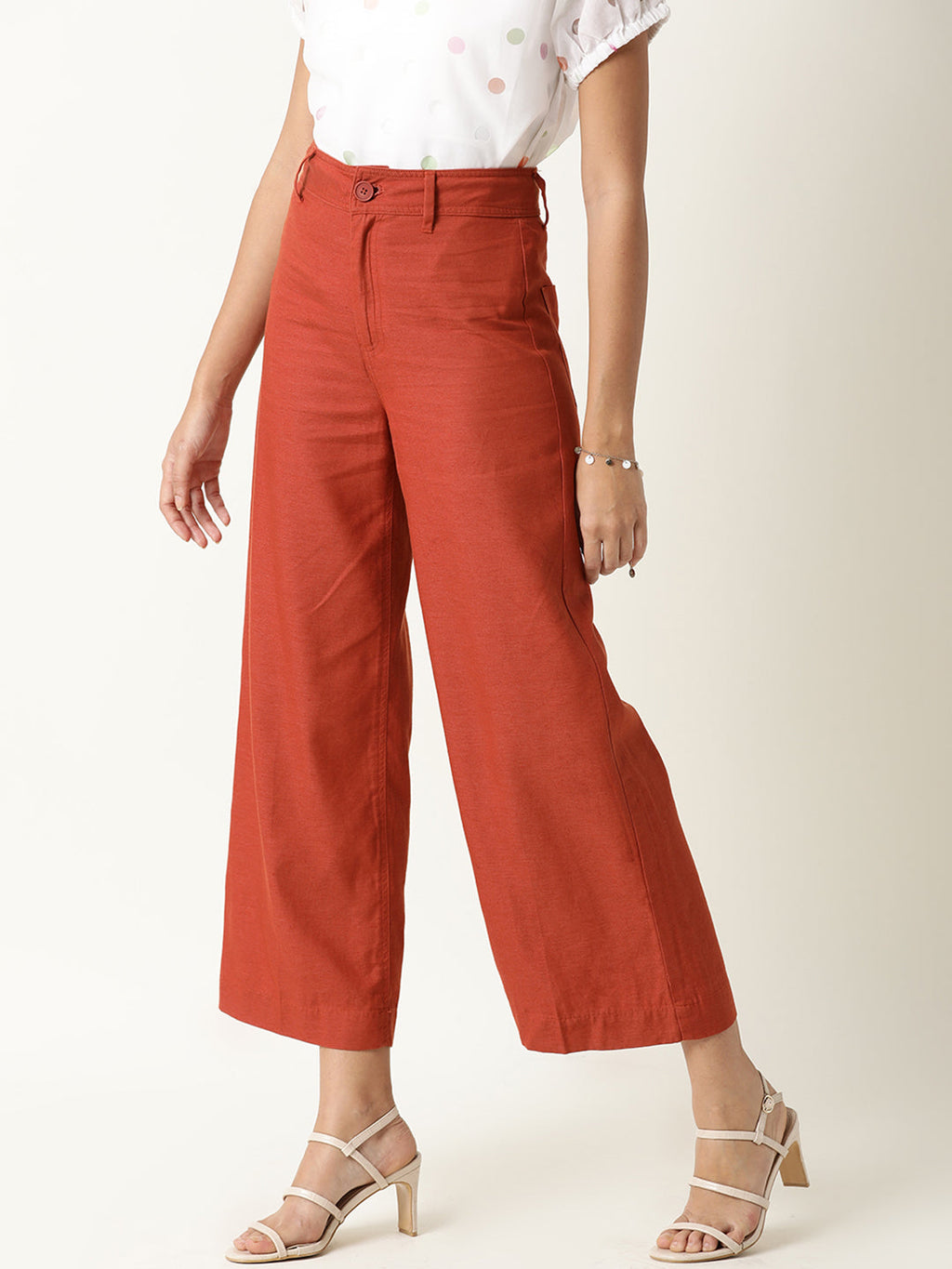 Rareism Women's Micky Mustard Cotton Blend Plain Ankle Length Tailored Trouser