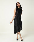 Rareism Women's Aloof Black Polyester Blend Crew Neck Plain Sleeveless Knee Length Regular Fit Dress