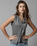 Rareism Womens Comet Grey Top Poly Rayon Blend Fabric Sleeveless Regular Fit Round Neck