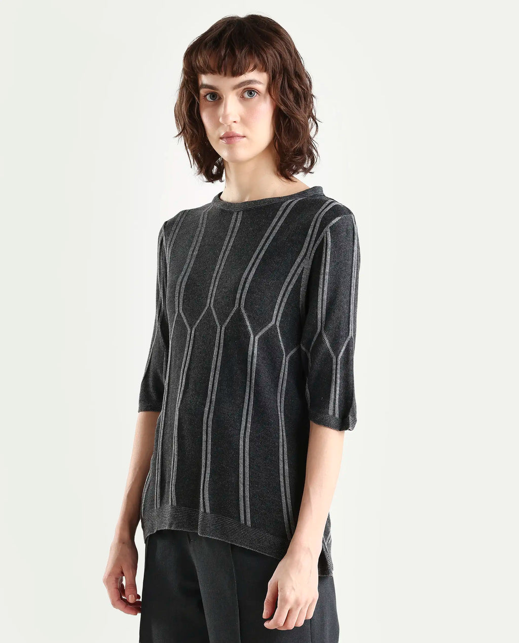 Rareism Women Orate Black Top Short Sleeves