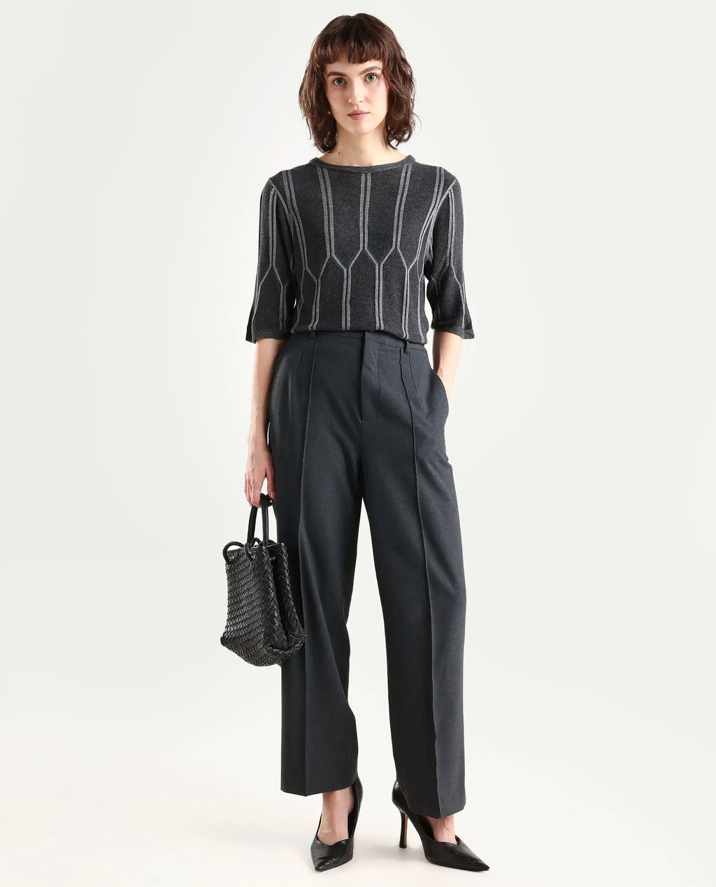 Rareism Women Orate Black Top Short Sleeves