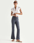 Rareism Women's Booter Grey Cotton Blend Plain Ankle Length CLASSIC BOOTCUT Jeans