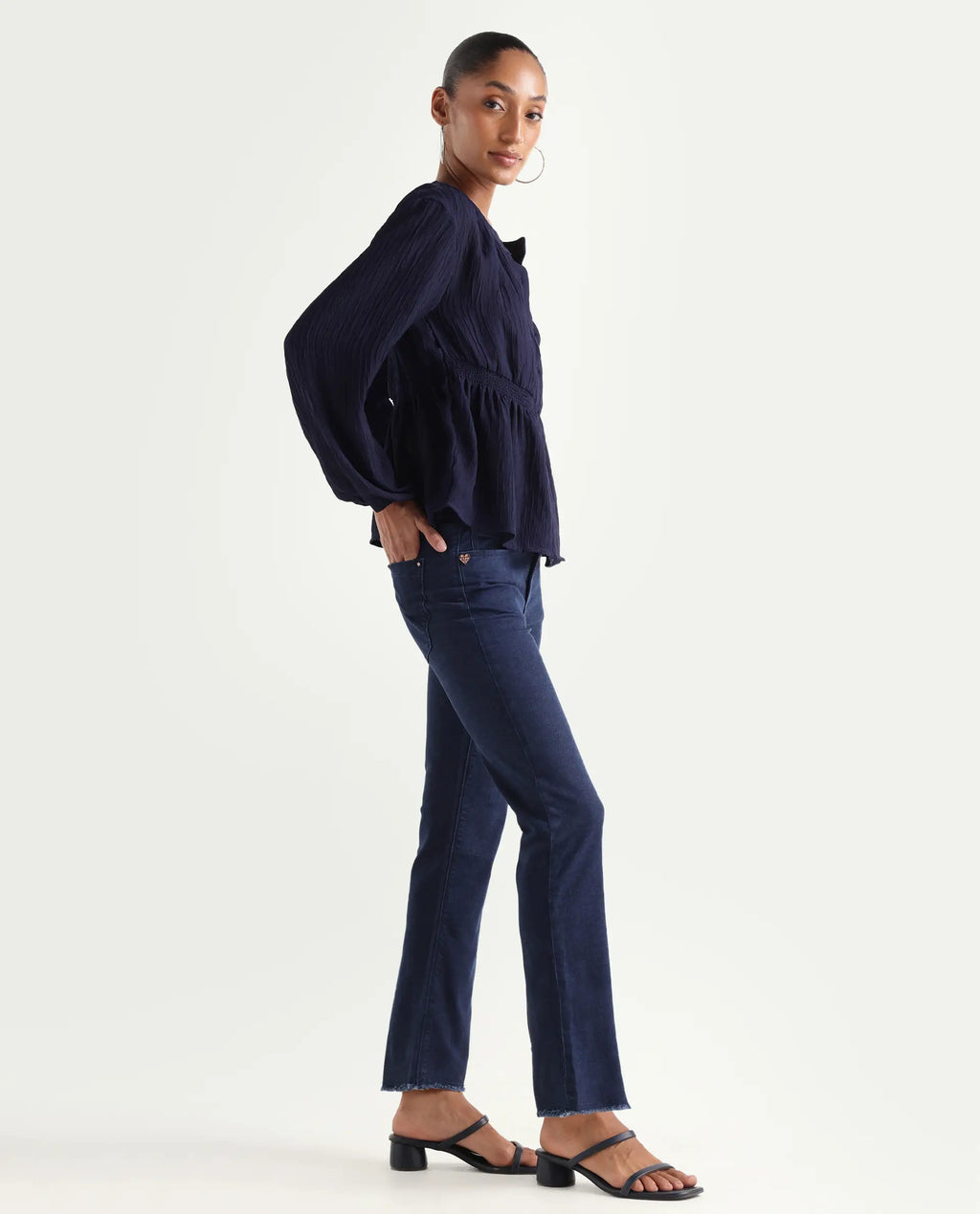 Rareism Women's Hugo Blue Cotton Plain Ankle Length Relaxed Fit Jeans