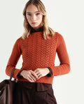 Rareism Women's Sami Orange Acrylic Crew Neck Plain Slim Fit Sweater
