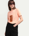 Rareism Women's Gulf Peach Cotton Crew Neck Graphic Print Regular Fit T-Shirt