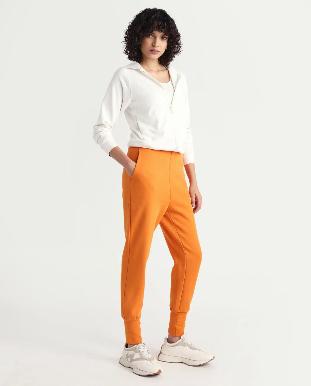 Rareism Women's Simp-1 Orange Polyester Blend Plain Ankle Length Tailored Track Pant