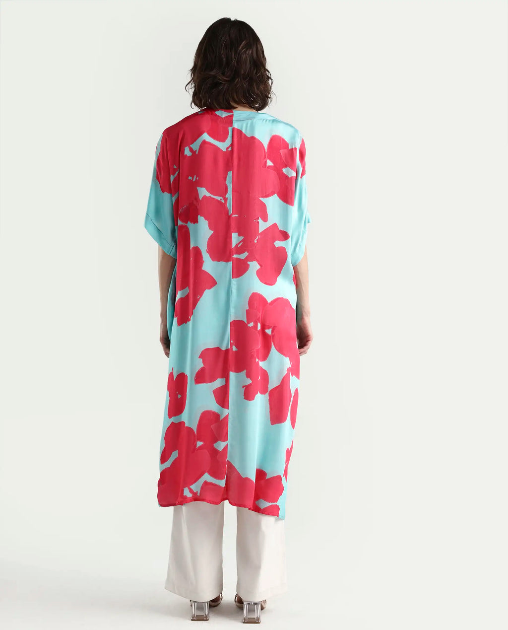 Rareism Women's Limur Turq Modal Blend Collarless Relaxed Fit Outer Wear