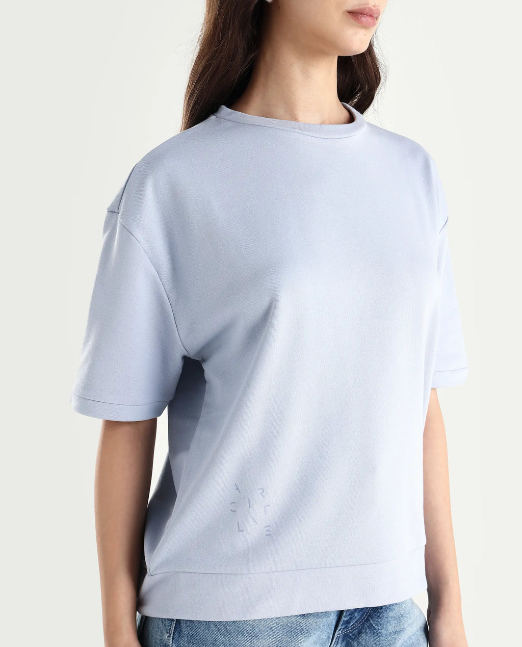 Rareism Women's Medium Weight Terry 290 Gsm Cotton Crew Neck Plain Relaxed Fit Sweat Tee