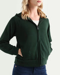 Rareism Women's Medium Weight Terry 290 Gsm Cotton Blend Hooded Plain Regular Fit Jacket
