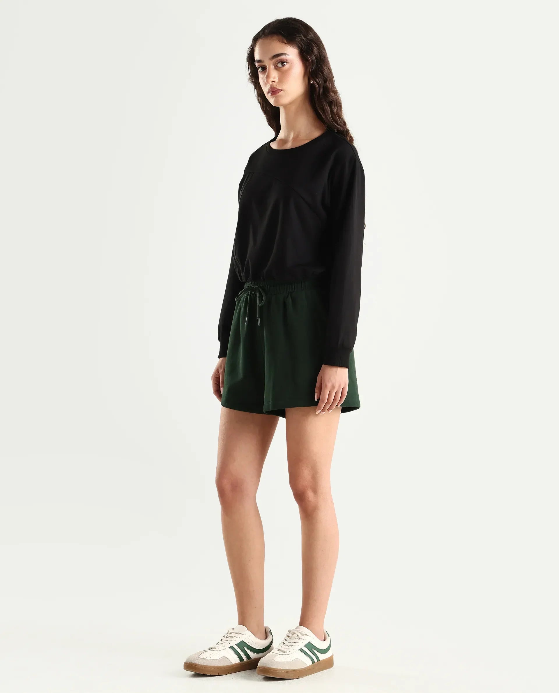 Rareism Women's Medium Weight Terry 290 Gsm Cotton Blend Plain Mini Relaxed Fit Shorts