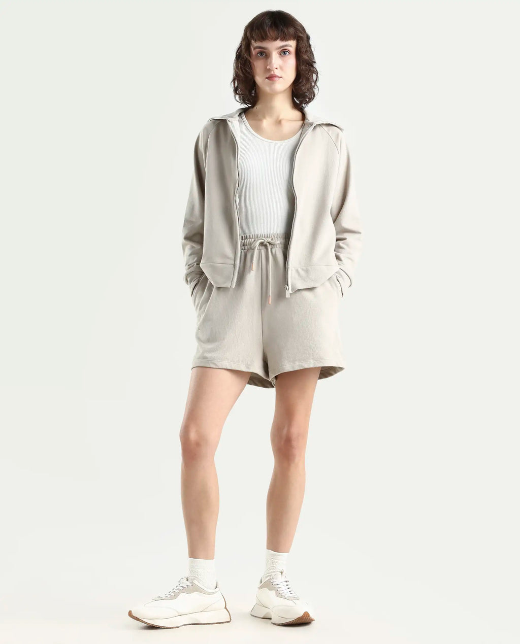 Rareism Women's Medium Weight Terry 290 Gsm Cotton Blend Plain Mini Relaxed Fit Shorts