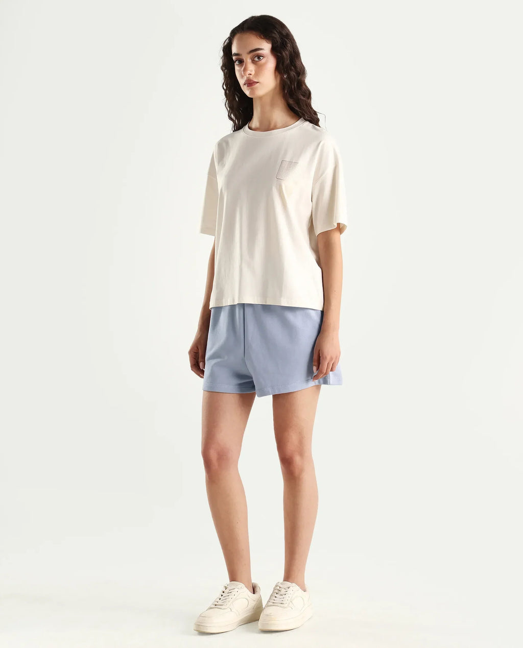 Rareism Women's Medium Weight Terry 290 Gsm Cotton Blend Plain Mini Relaxed Fit Shorts