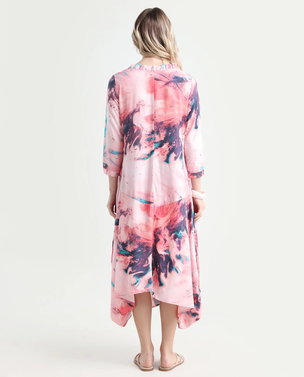 Rareism Women's Park Multi Viscose V-Neck Abstract Print Knee Length Regular Fit Dress