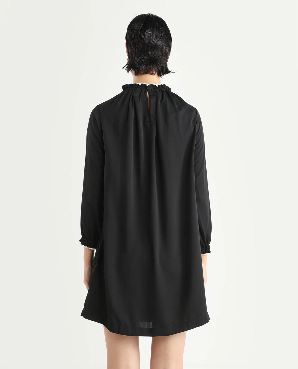 Rareism Women's Spoke Black Polyester Crew Neck Plain Knee Length Relaxed Fit Dress