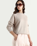 Rareism Women's Medium Weight Terry 290 Gsm Cotton Blend Crew Neck Plain Cuffed Sleeve Relaxed Fit Sweatshirt