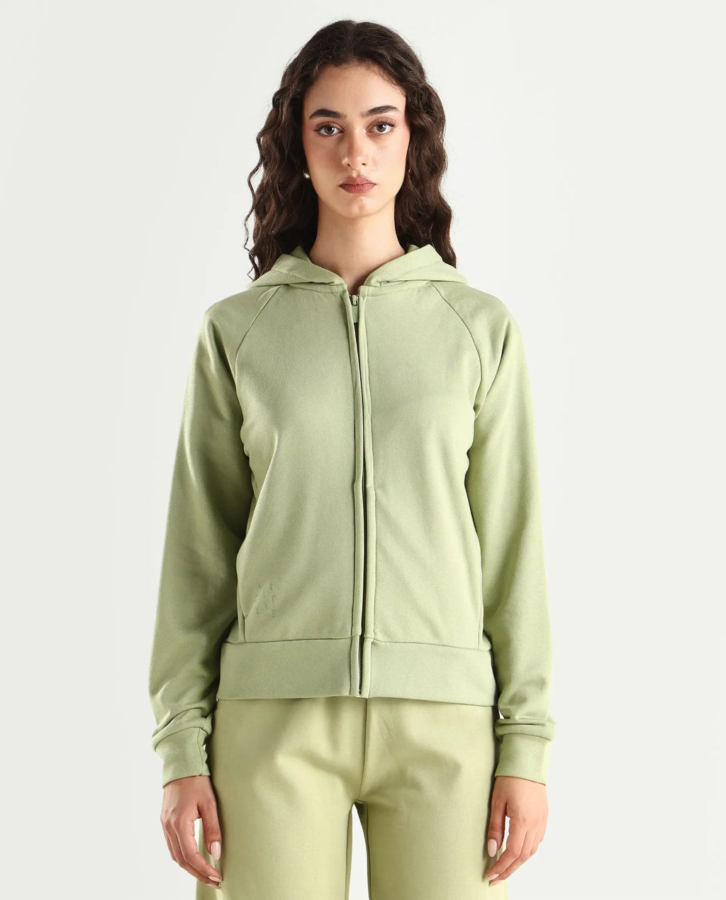 Rareism Women's Medium Weight Terry 290 Gsm Cotton Blend Hooded Plain Regular Fit Jacket