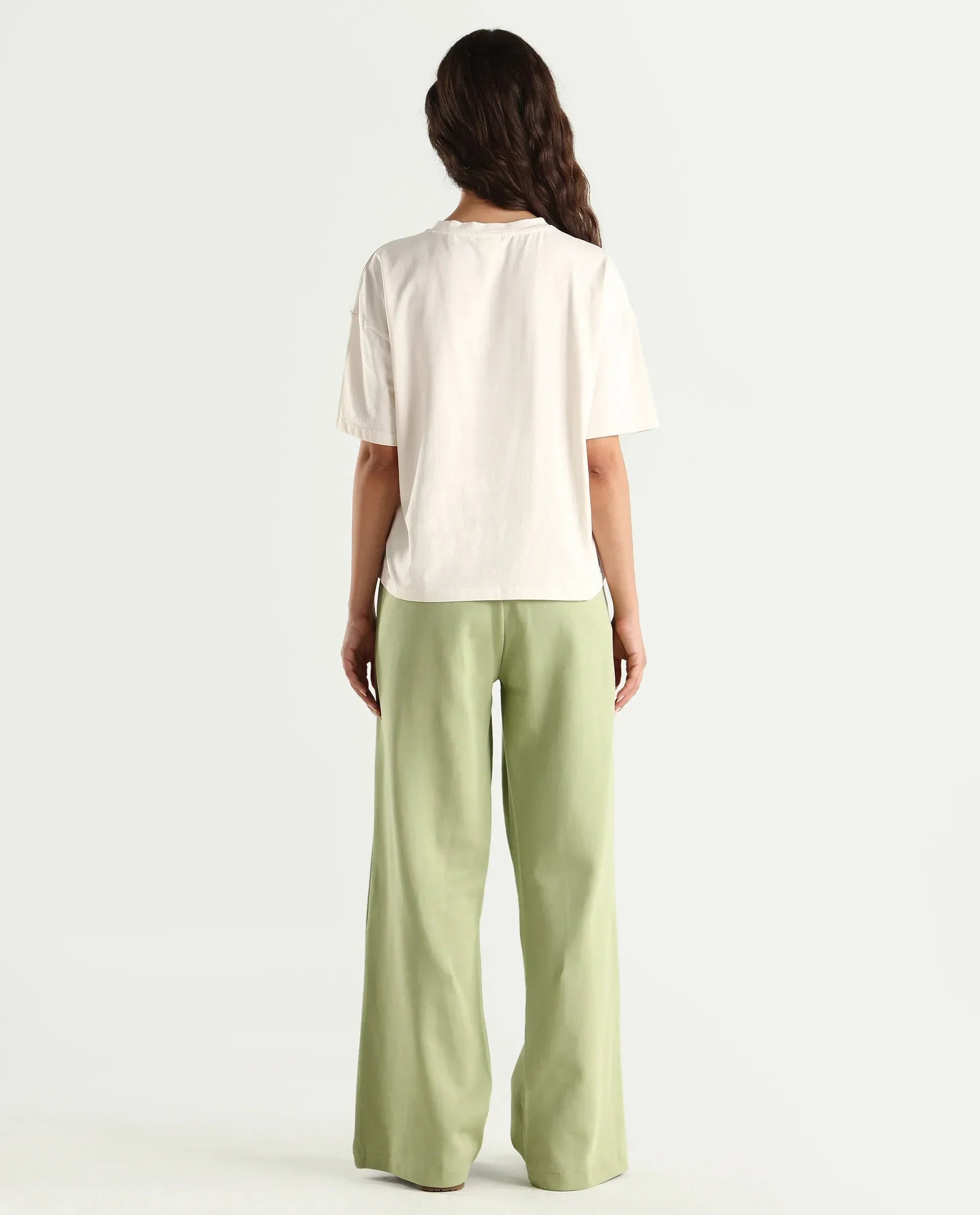 Rareism Women's Heavy Weight Interlock 340 Gsm Cotton Blend Plain Ankle Length Relaxed Fit Track Pant Flared