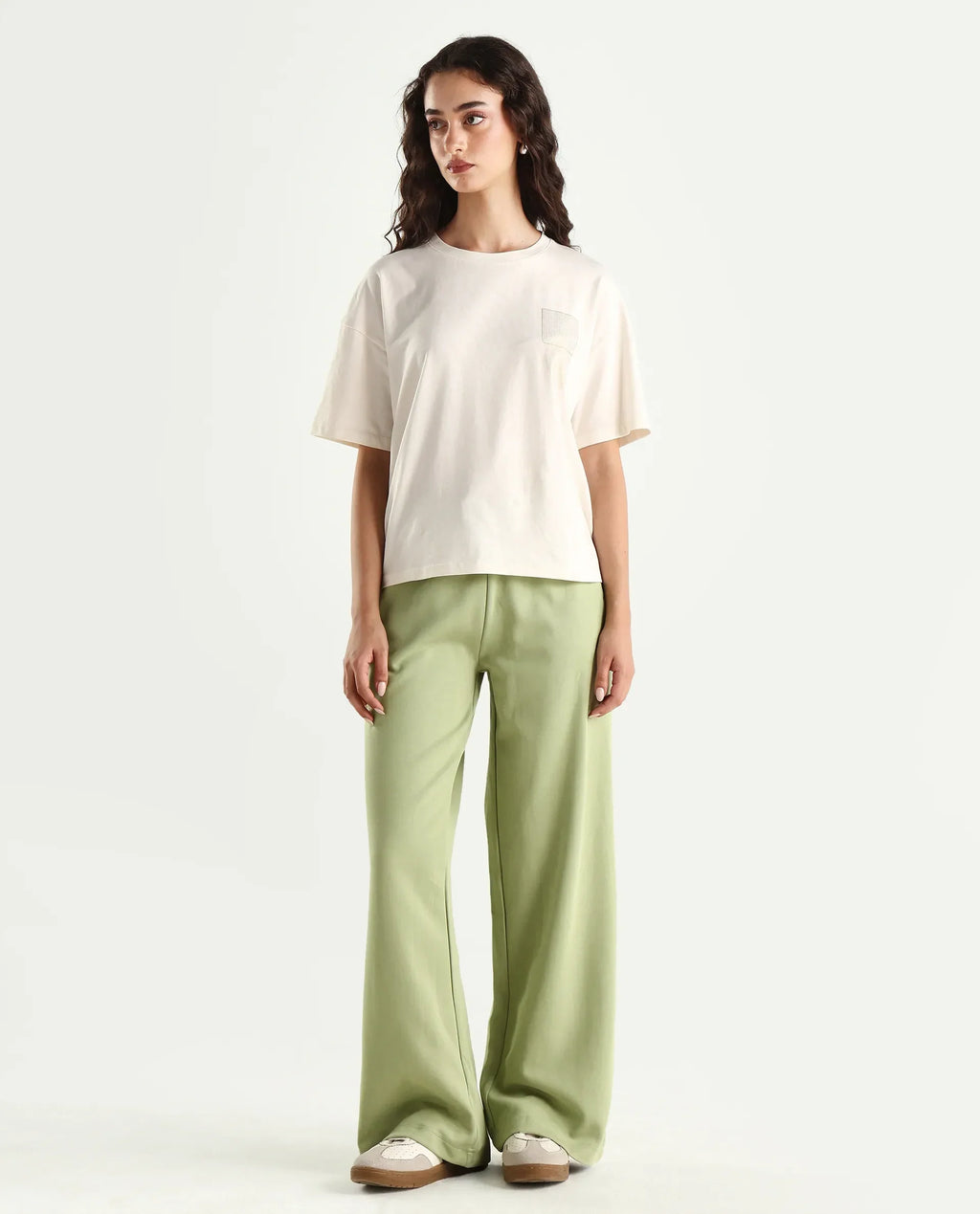 Rareism Women's Heavy Weight Interlock 340 Gsm Cotton Blend Plain Ankle Length Relaxed Fit Track Pant Flared