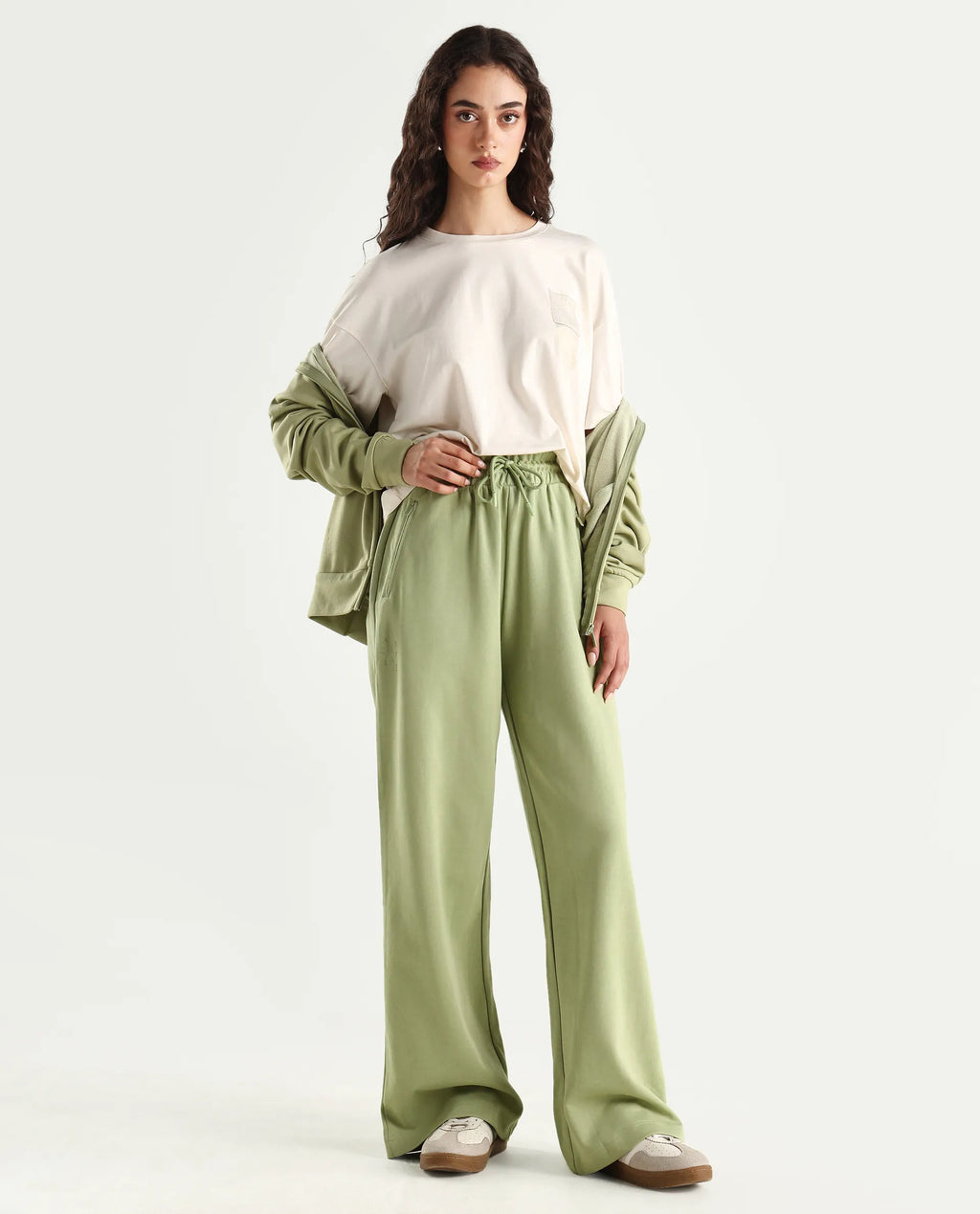 Rareism Women's Heavy Weight Interlock 340 Gsm Cotton Blend Plain Ankle Length Relaxed Fit Track Pant Flared