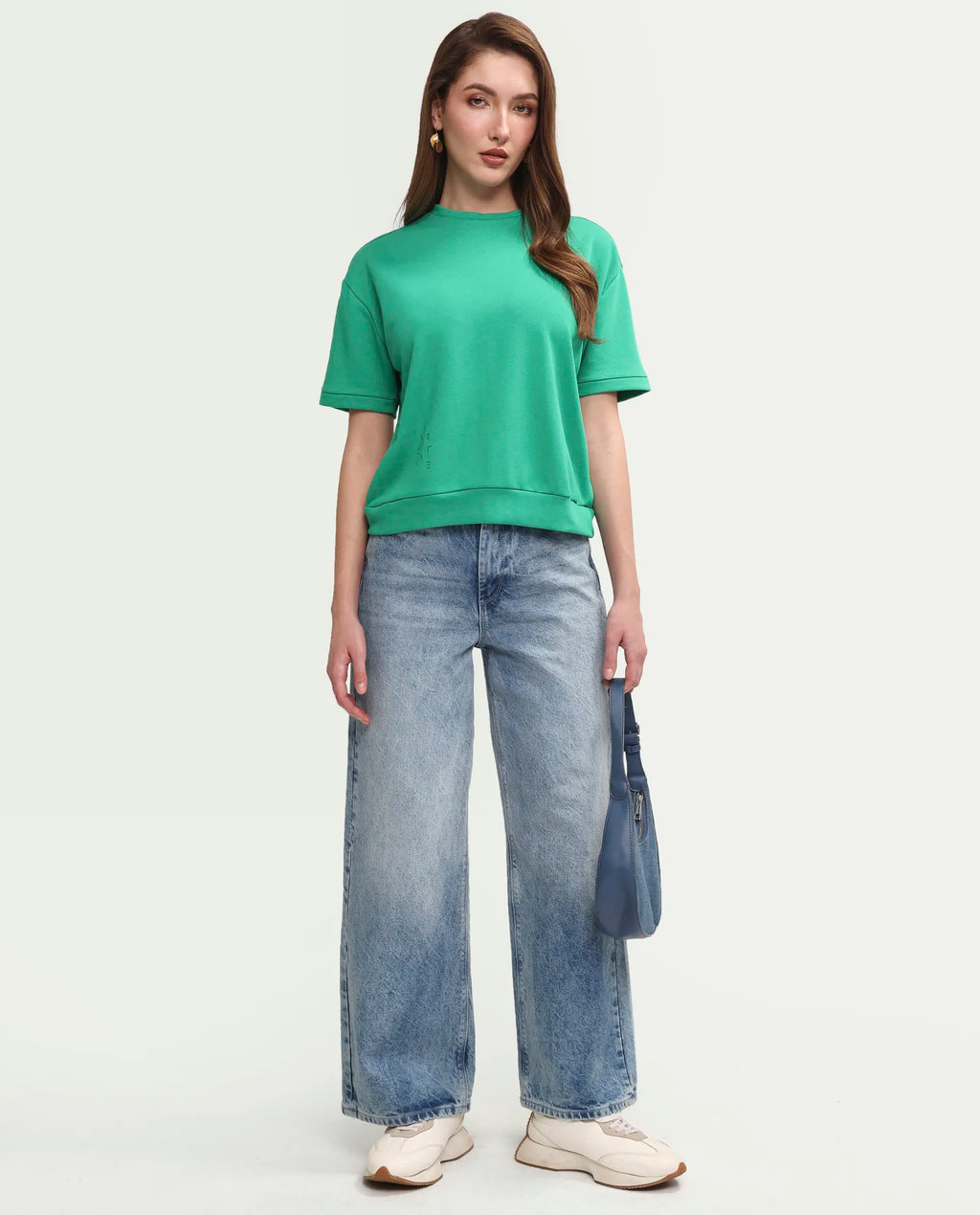 Rareism Women's Medium Weight Terry 290 Gsm Cotton Crew Neck Plain Relaxed Fit Sweat Tee