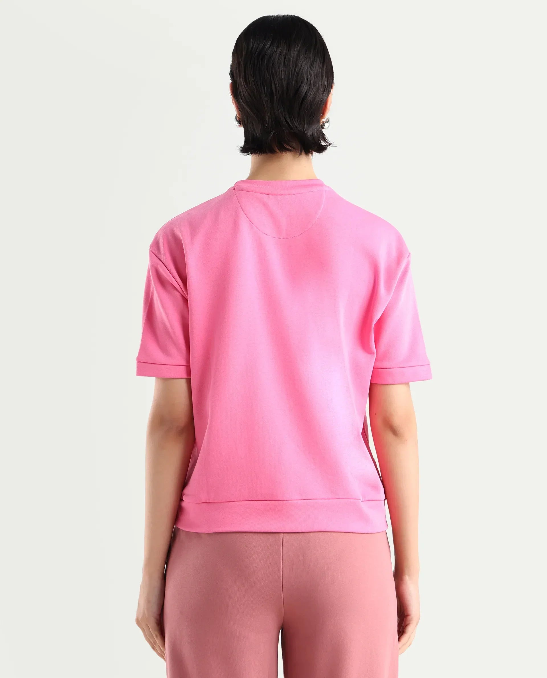 Rareism Women's Medium Weight Terry 290 Gsm Cotton Crew Neck Plain Relaxed Fit Sweat Tee