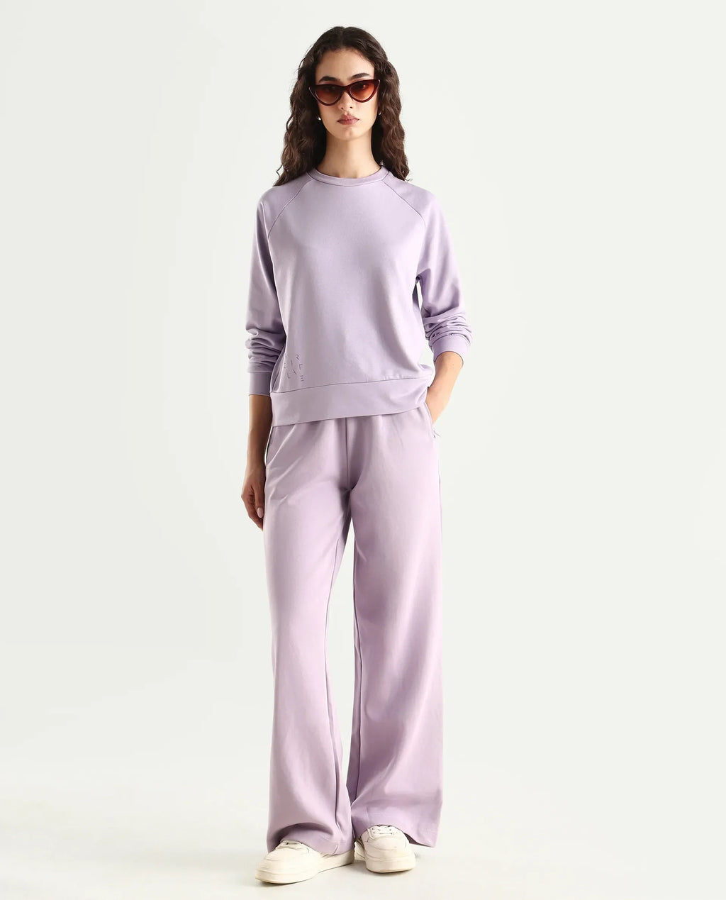 Rareism Women's Medium Weight Terry 290 Gsm Cotton Blend Crew Neck Plain Cuffed Sleeve Relaxed Fit Sweatshirt