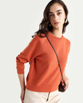 Rareism Women's Medium Weight Terry 290 Gsm Cotton Blend Crew Neck Plain Cuffed Sleeve Relaxed Fit Sweatshirt