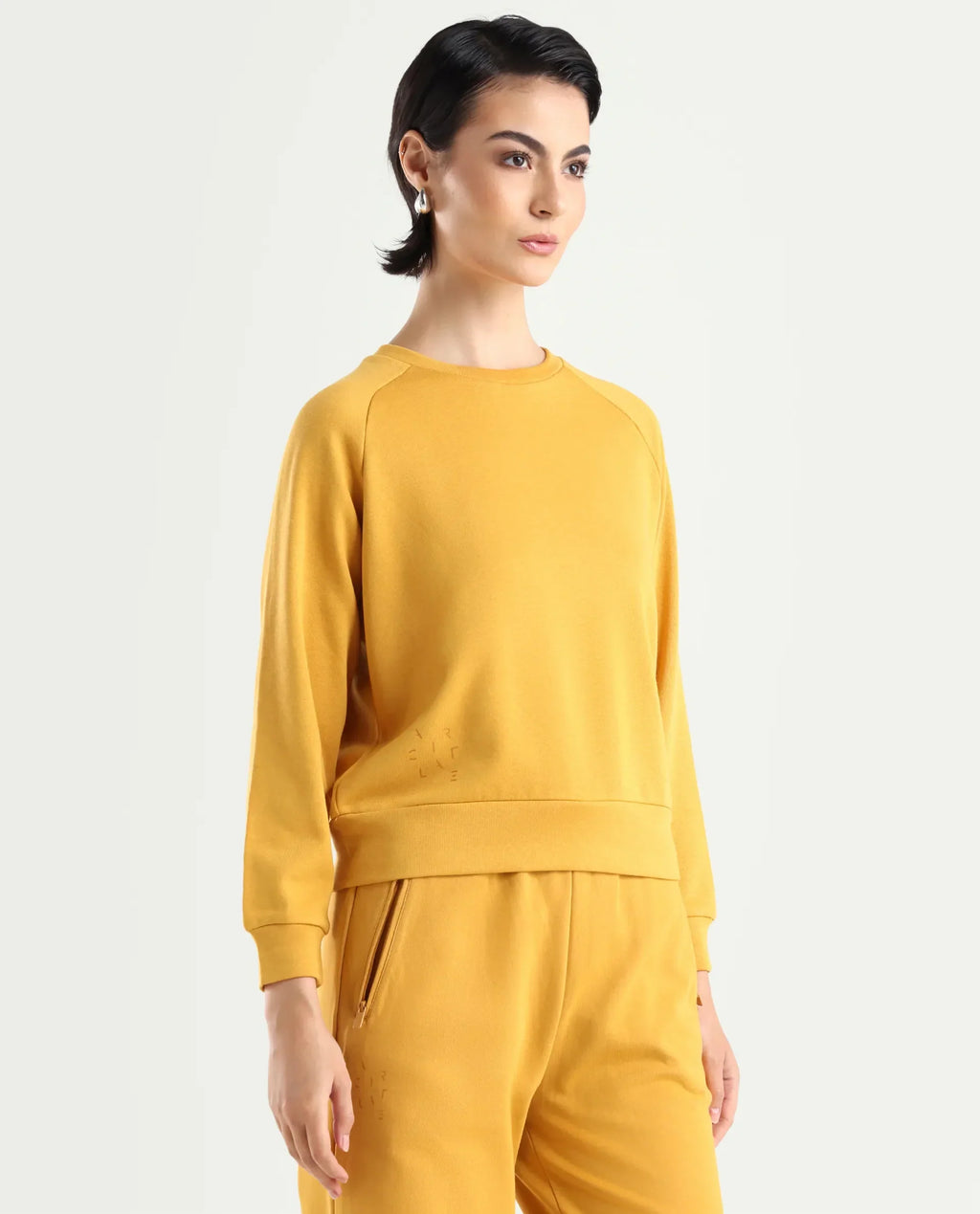 Rareism Women's Medium Weight Terry 290 Gsm Cotton Blend Crew Neck Plain Cuffed Sleeve Relaxed Fit Sweatshirt