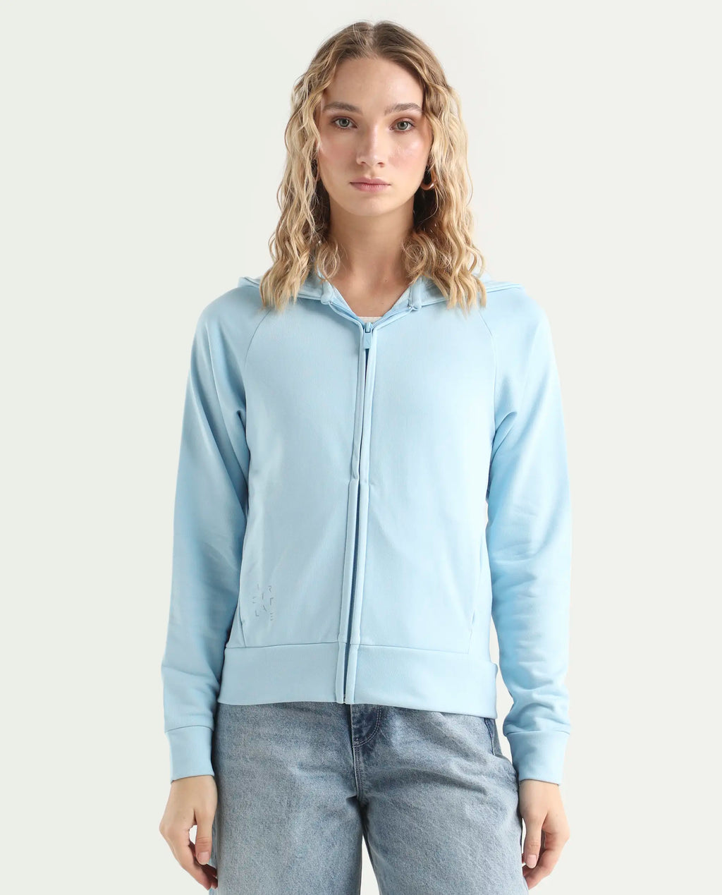 Rareism Women's Medium Weight Terry 290 Gsm Cotton Blend Hooded Plain Regular Fit Jacket