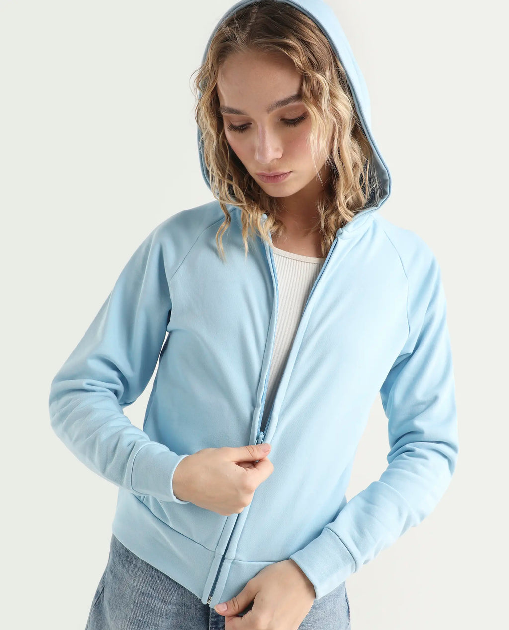 Rareism Women's Medium Weight Terry 290 Gsm Cotton Blend Hooded Plain Regular Fit Jacket