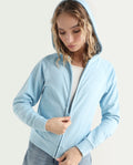 Rareism Women's Medium Weight Terry 290 Gsm Cotton Blend Hooded Plain Regular Fit Jacket