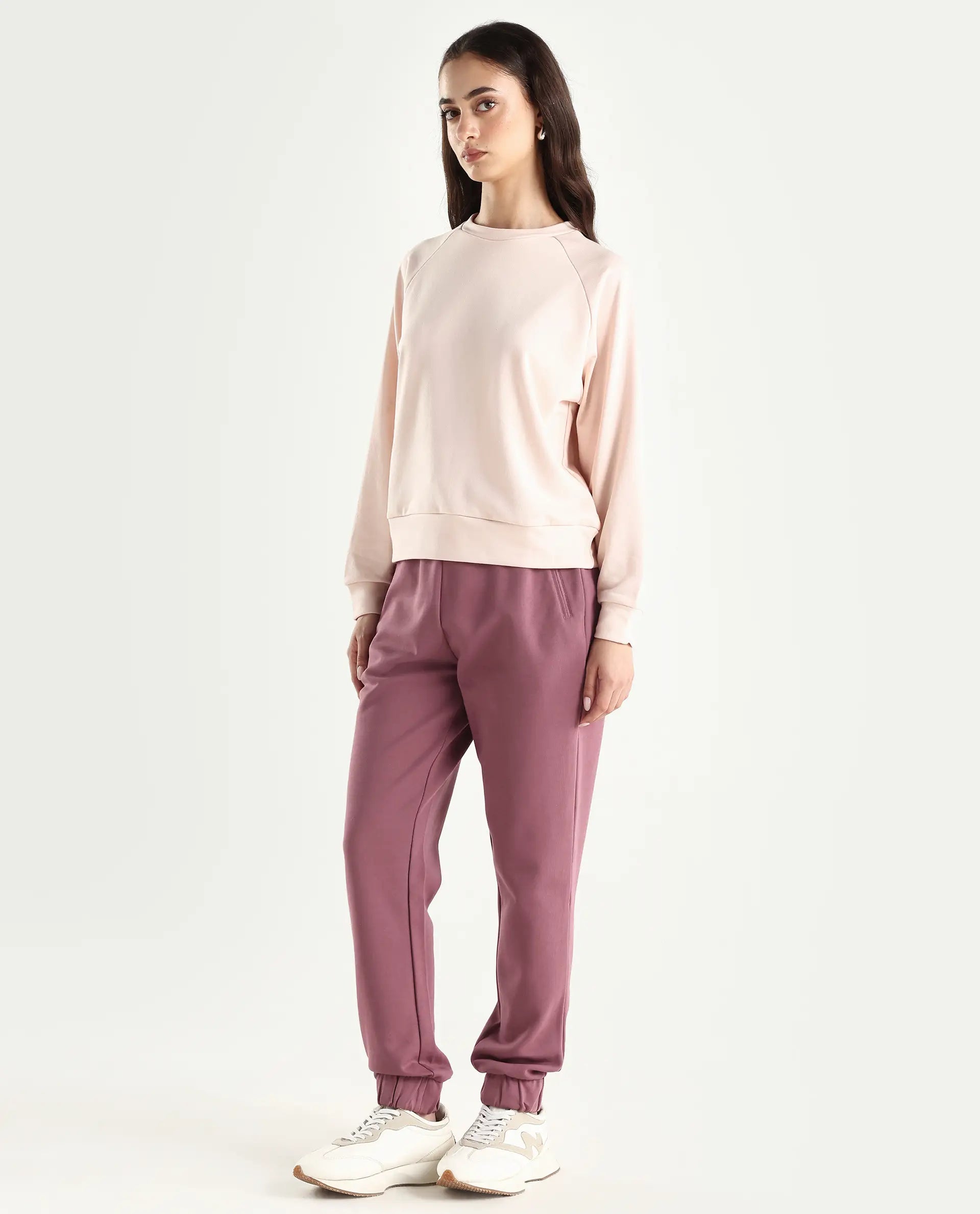 Rareism Women's Heavy Weight Interlock 340 Gsm Cotton Blend Plain Ankle Length Relaxed Fit Track Pant