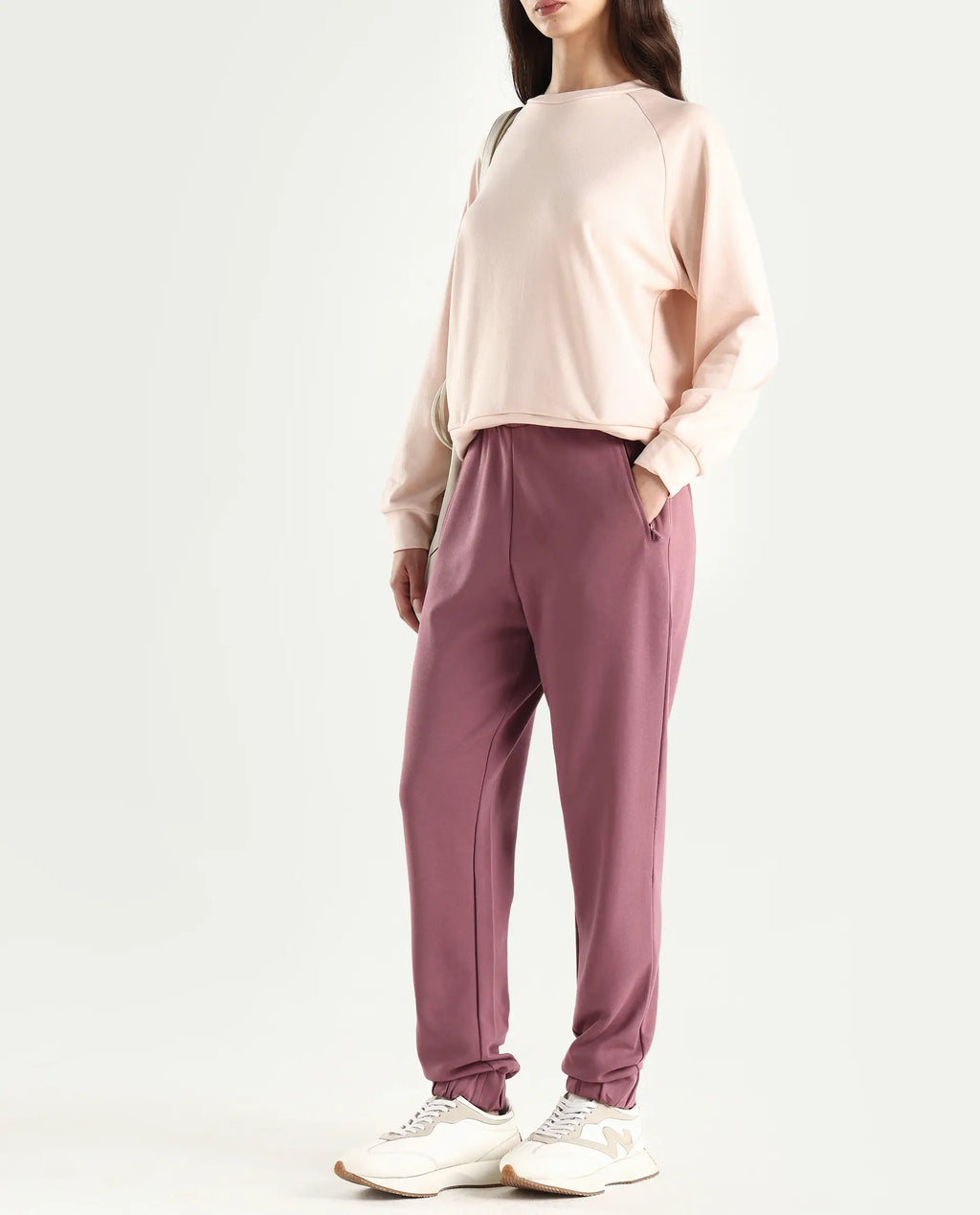 Rareism Women's Heavy Weight Interlock 340 Gsm Cotton Blend Plain Ankle Length Relaxed Fit Track Pant
