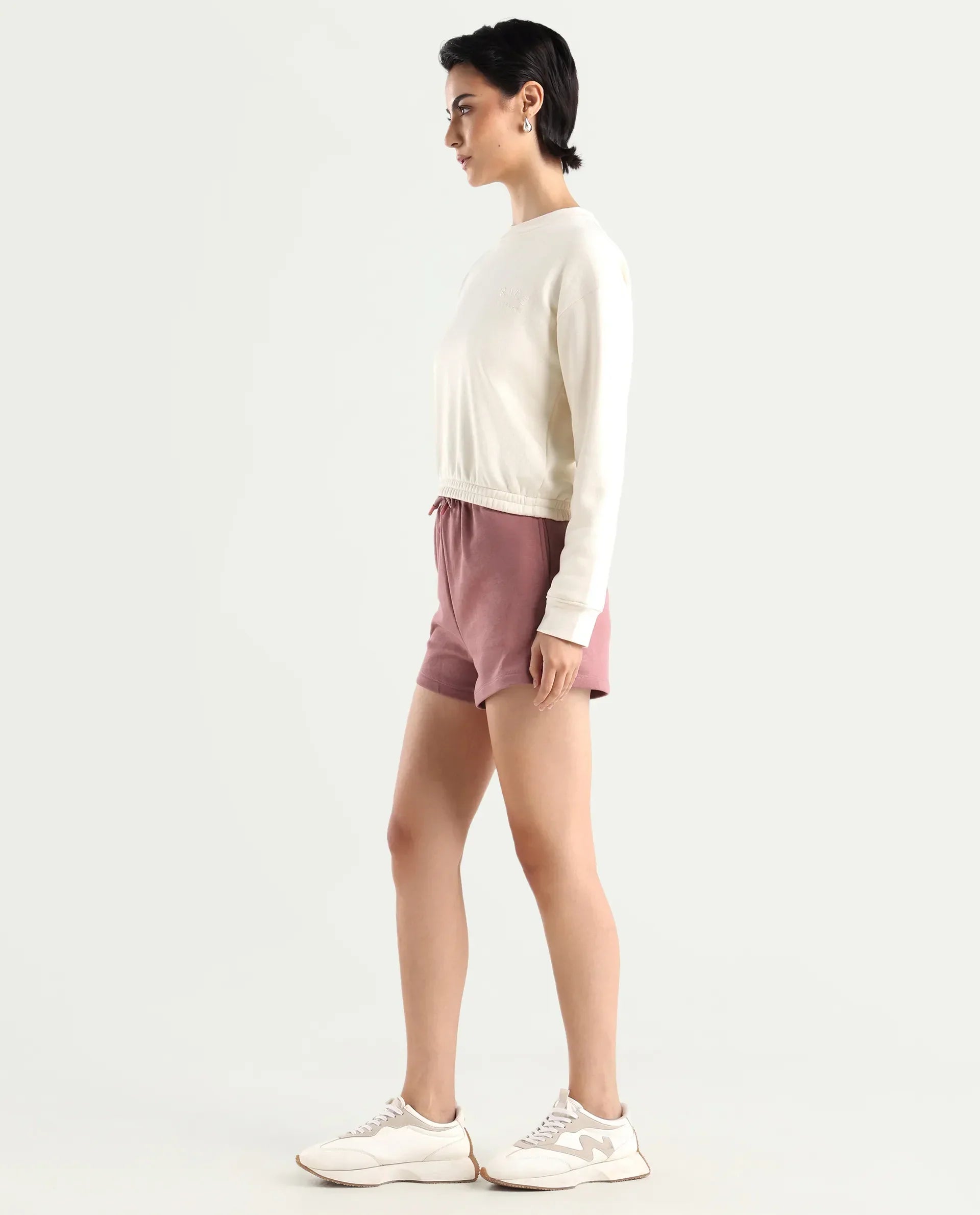 Rareism Women's Medium Weight Terry 290 Gsm Cotton Blend Plain Mini Relaxed Fit Shorts