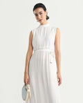 Rareism Women's Lilies White Viscose High Neck Plain Sleeveless Maxi Regular Fit Dress