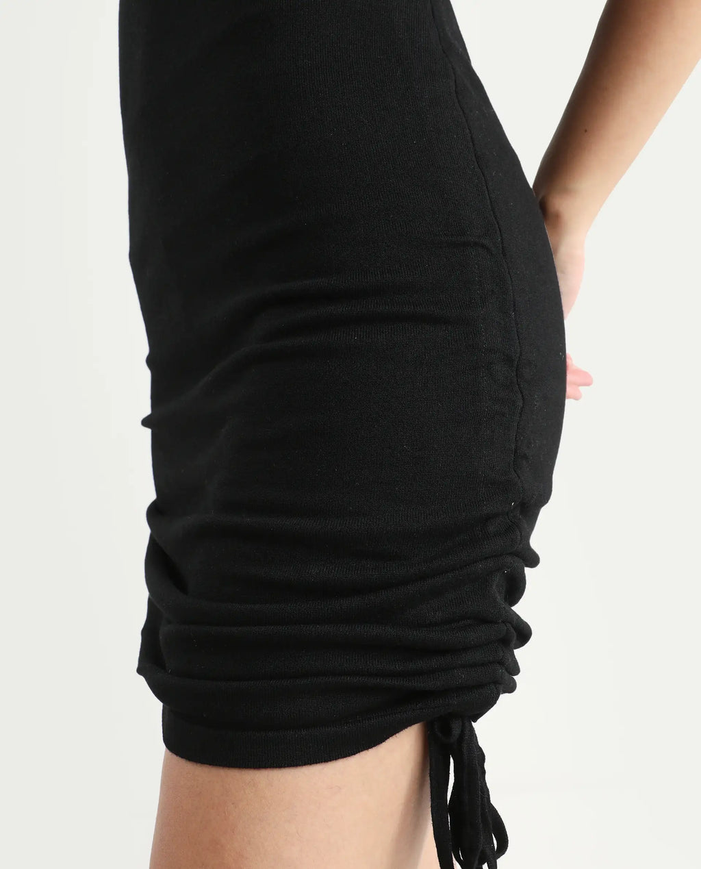 Rareism Women's Hailey Black Viscose Square Neck Plain Sleeveless Mini Regular Fit Dress