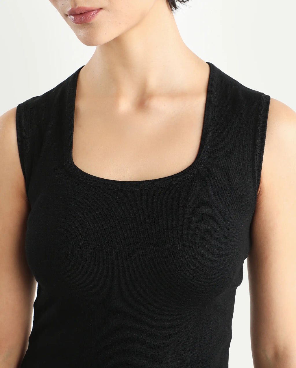 Rareism Women's Hailey Black Viscose Square Neck Plain Sleeveless Mini Regular Fit Dress