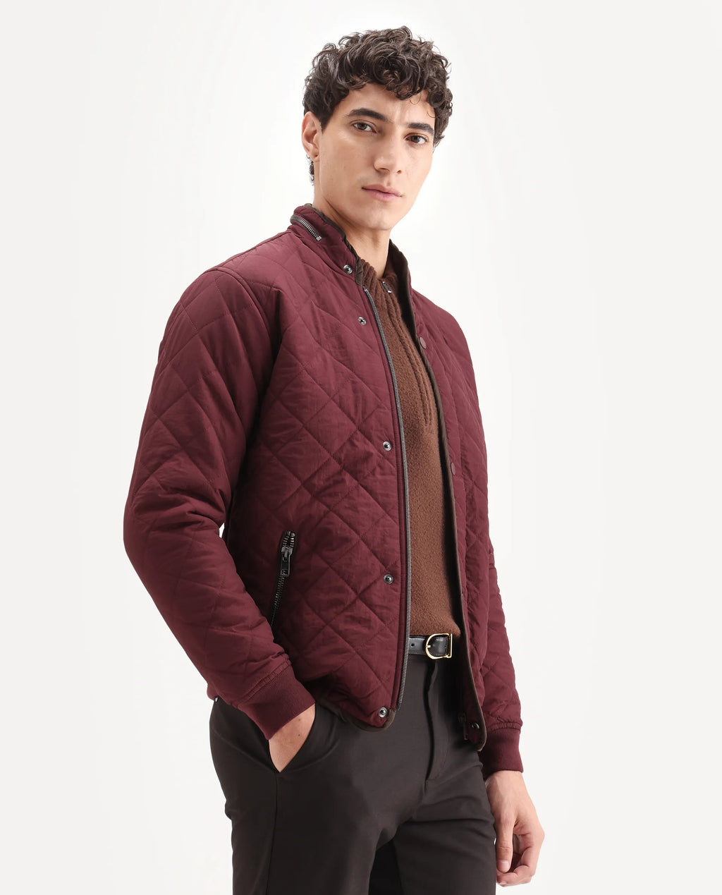 Rare Rabbit Men's Krul Red Nylon Plain Regular Fit Full Sleeve Mandarin Collar Jacket