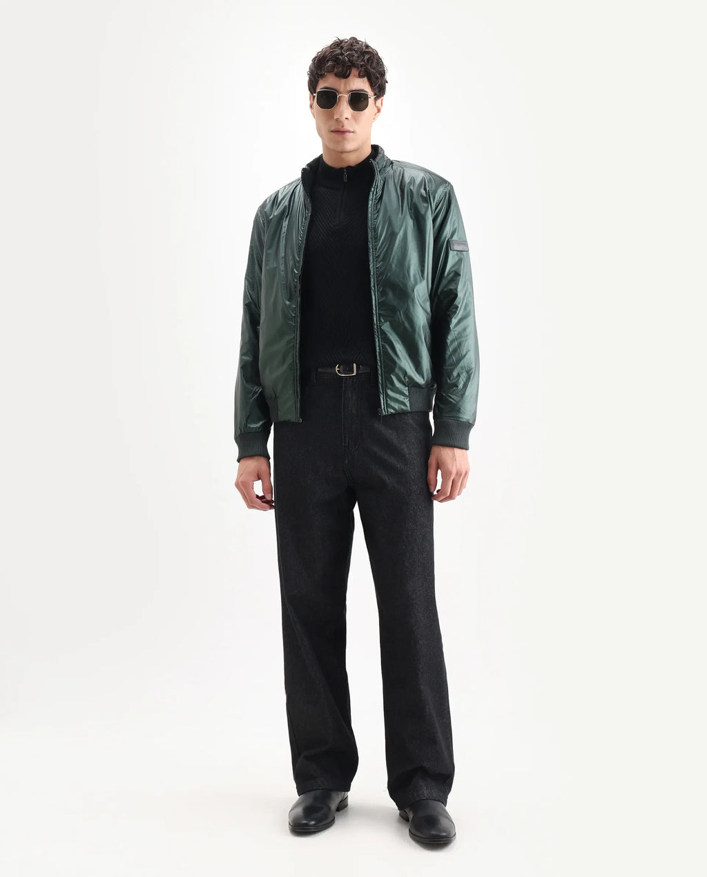 Rare Rabbit Men's Carpi Green Polyester Plain Regular Fit Full Sleeve Mandarin Collar Jacket