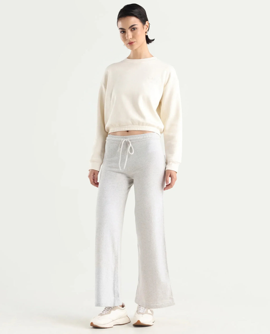Rareism Women's Finn Track Offwhite Cotton Plain Ankle Length Flared Track Pant