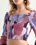 Rareism Women's Kohl Multi Square Neck Printed Knee Length Regular Fit Top