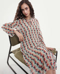 Rareism Women's Mirun Multi Tie-Up Neck Abstract Print Knee Length Regular Fit Dress