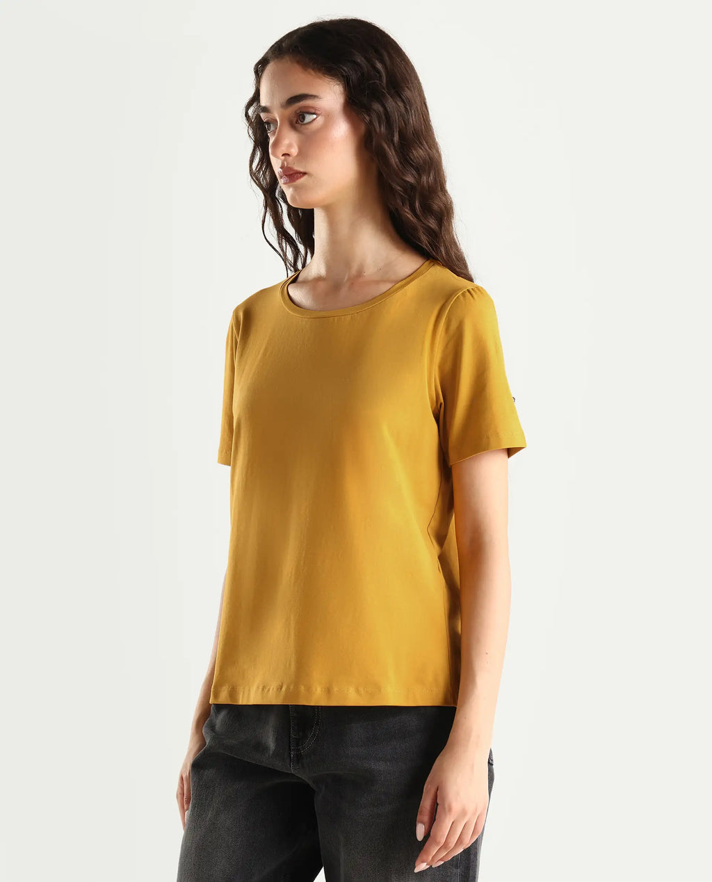 Rareism Women's Light Weight High Stretch 180 Gsm Cotton Crew Neck Plain Regular Fit T-Shirt
