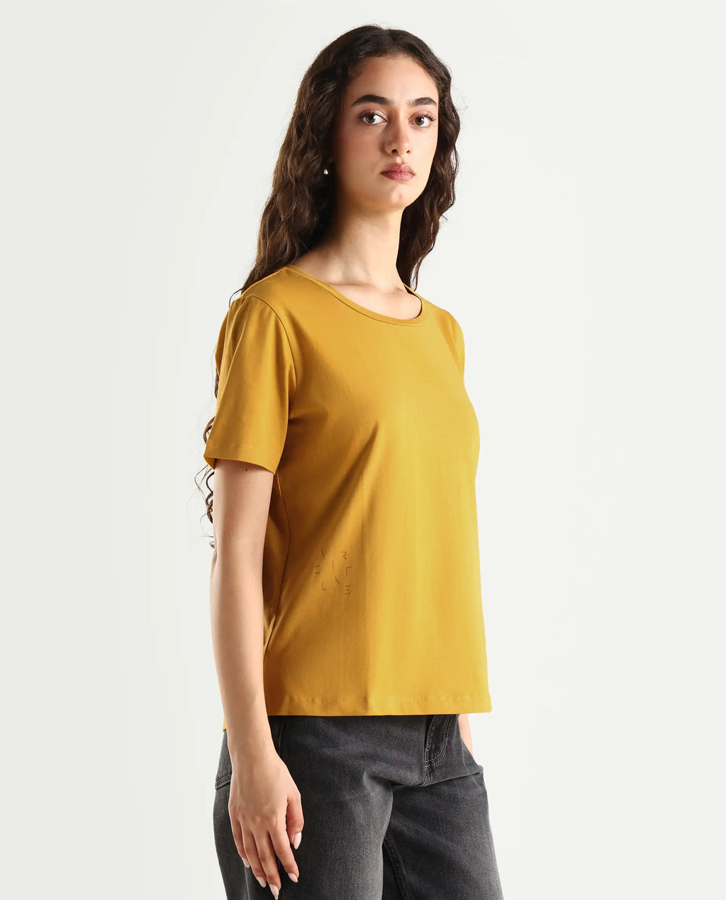 Rareism Women's Light Weight High Stretch 180 Gsm Cotton Crew Neck Plain Regular Fit T-Shirt