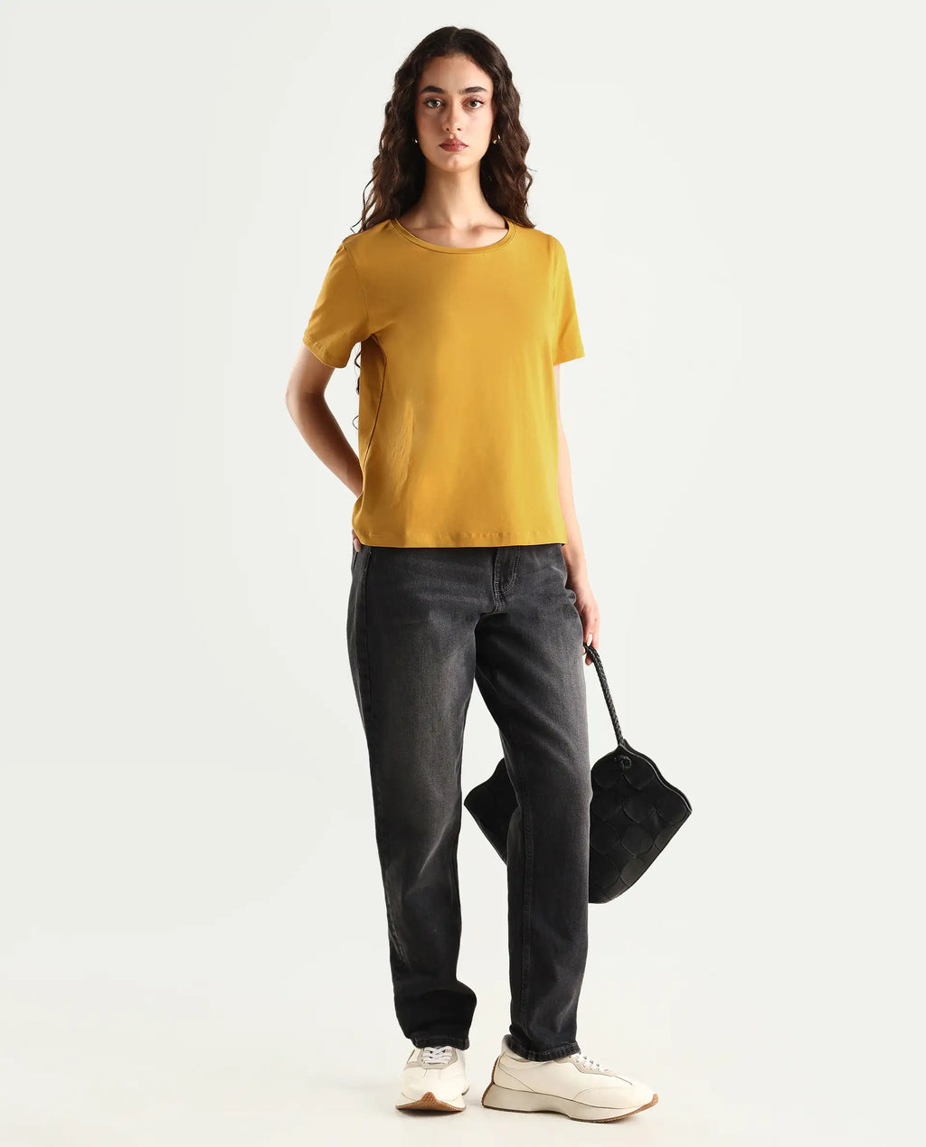 Rareism Women's Light Weight High Stretch 180 Gsm Cotton Crew Neck Plain Regular Fit T-Shirt