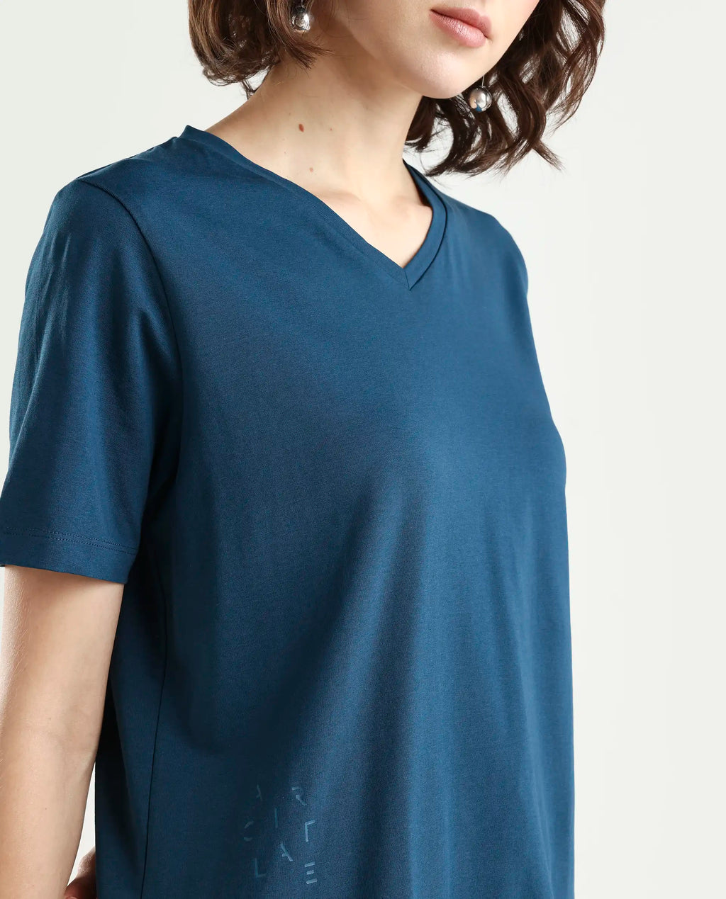 Rareism Women's Light Weight High Stretch 180 Gsm Cotton V-Neck Plain Regular Fit T-Shirt