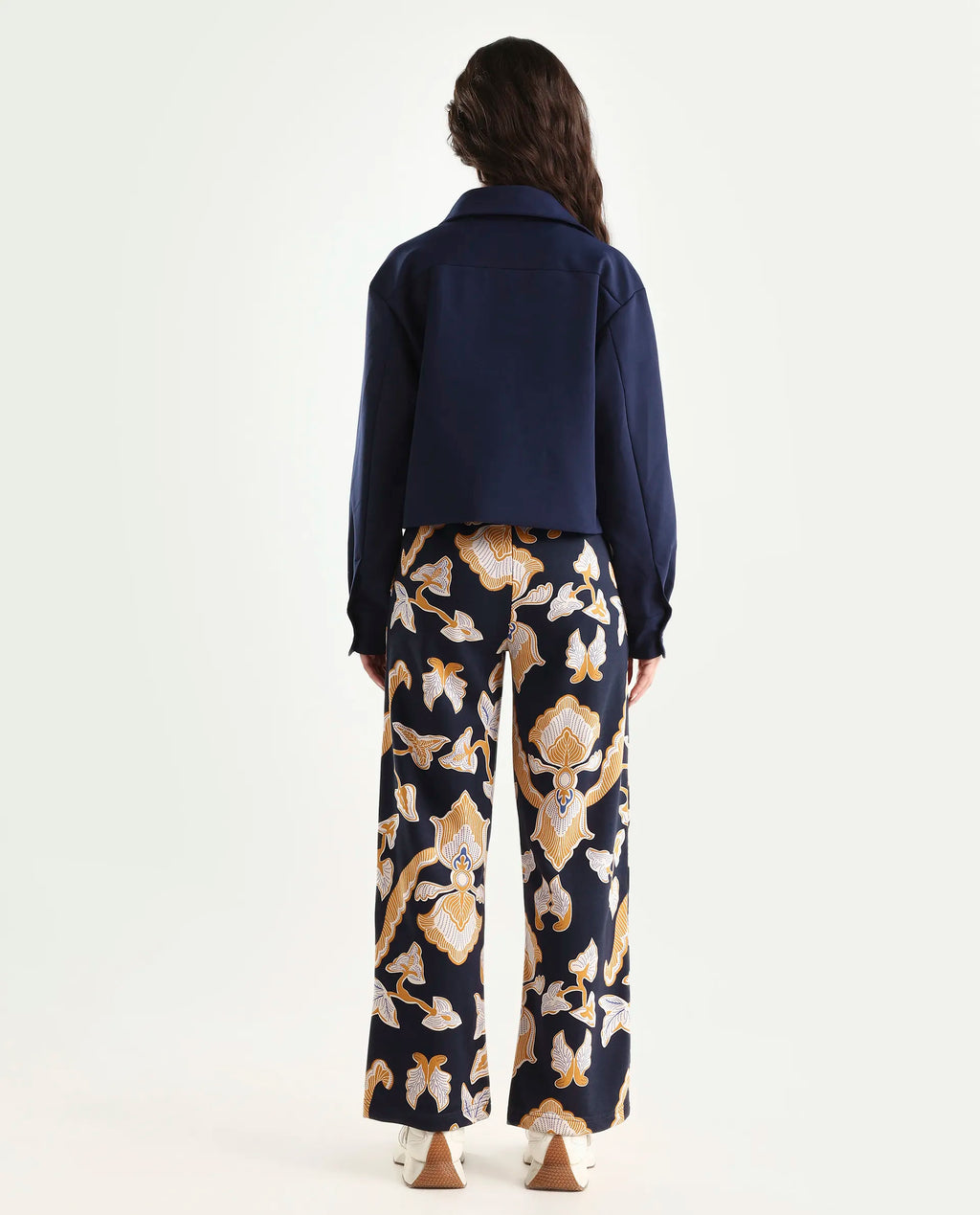 Rareism Women's Bogota Navy Cotton Abstract Print Ankle Length Relaxed Fit Track Pant